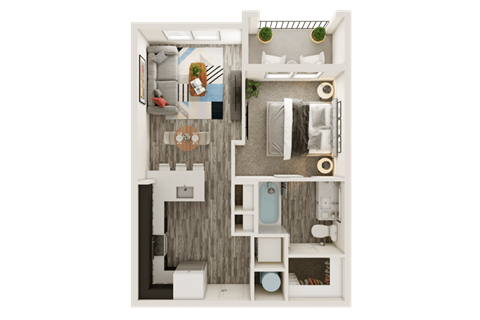 Floor plan for 1 bed, 1 bath, 694 sqft